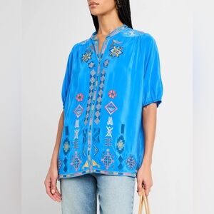Johnny Was Vibrant Blue Embroidered Blouse